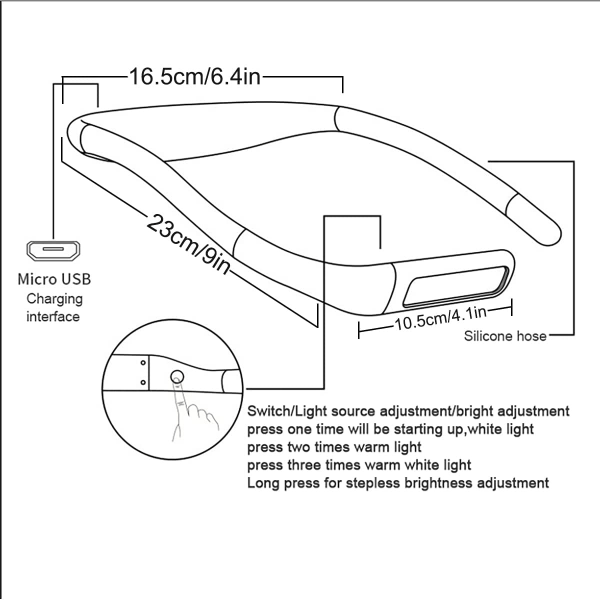 Genopladelig nakkelæselampe, lampe til læsning i sengen, 3