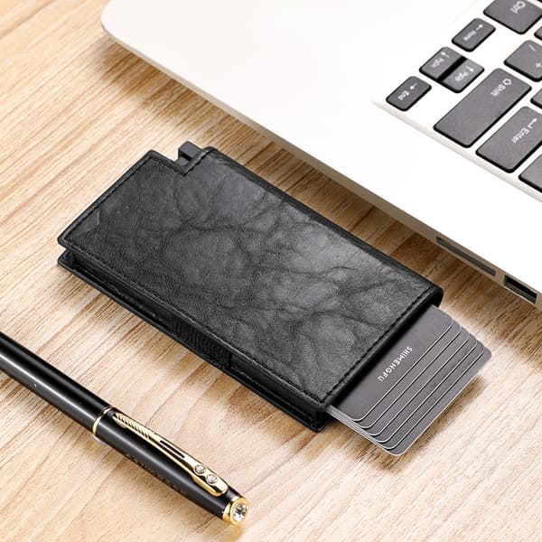 Herr - svart korthållare Anti Hacking RFID Bifold läderplånbok