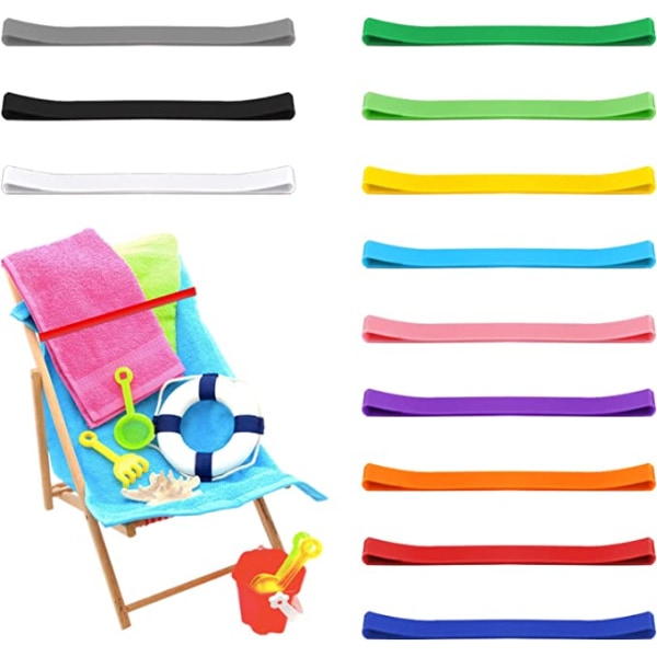 12 Pieces Bandes de Serviette de Plage, Multicolore Élastique Ca