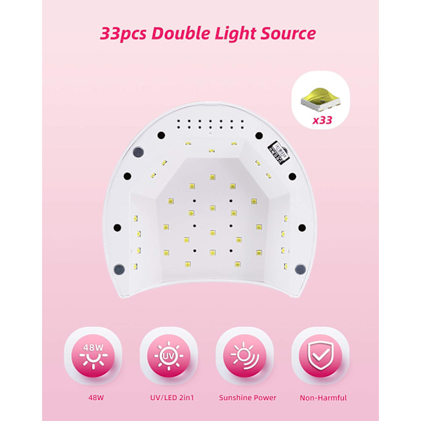 UV LED-nagellampa, 48W bärbar professionell automatisk nagel