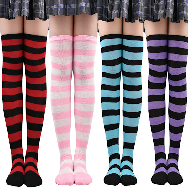 Fashion Women Colourful Striped Thigh High Long Sock Girl Over The Knee Stocking