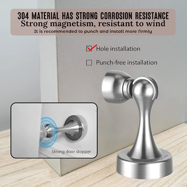 2-pack (304) Dörrstopp, Magnetisk Dörrstopp Dörrfångare, Borstad
