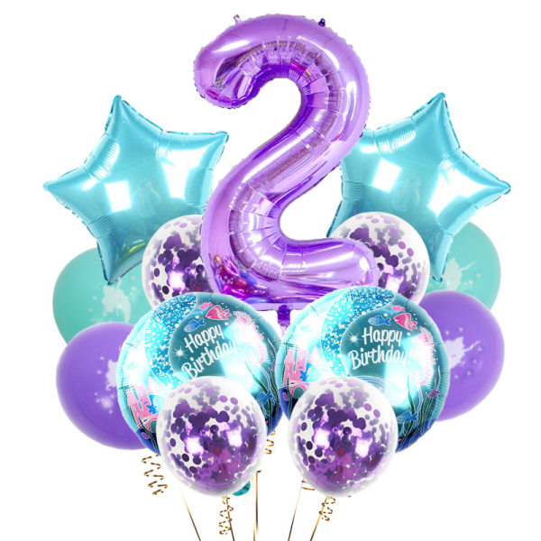 Paket med 14 sjöjungfrufestballonger 2-årig födelsedag D
