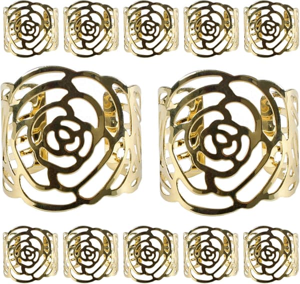 12 stk Serviettringer, Serviettring Metall Openwork Serviettholder Flo