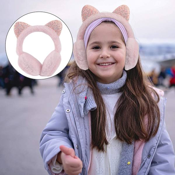 Katt Sequin Plysch Öronmuffar för Barn och Flickor