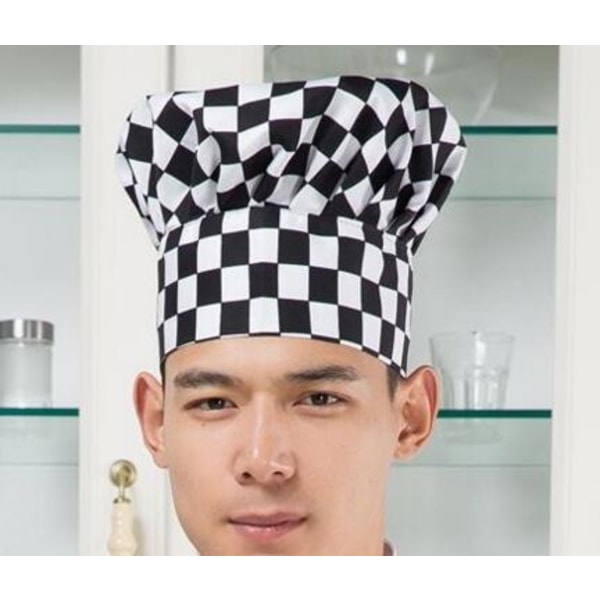 2 kpl ammattikeittiön keittiömestarin hattu ruudukko musta an