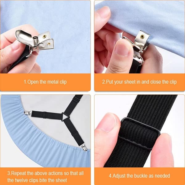 Spändband för lakan, justerbart lakan, 6 sidor,