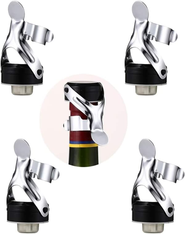 4 stk. Champagne-propper, rustfritt stål vinstopsel, rød vin