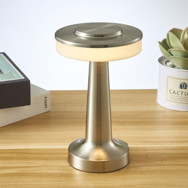 (Sølv sølv) Trådløs nattbordslampe, metall USB oppladbar LE