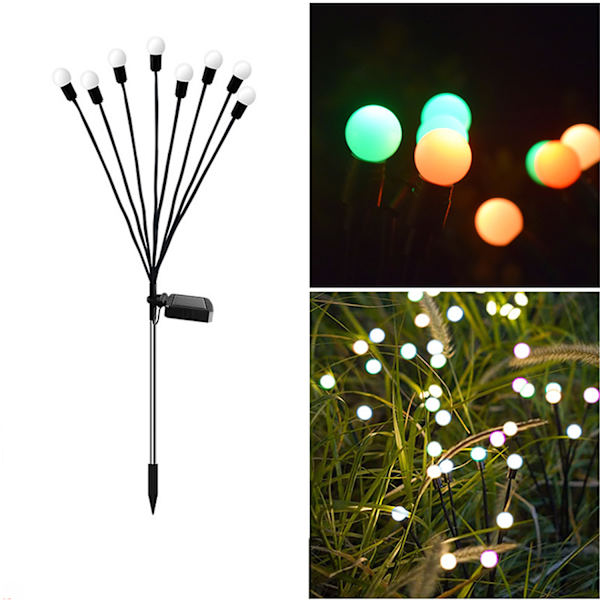Solcellelys Udendørs, 2 stk. 8 LED Sol-Ildfluer til Have, Ba