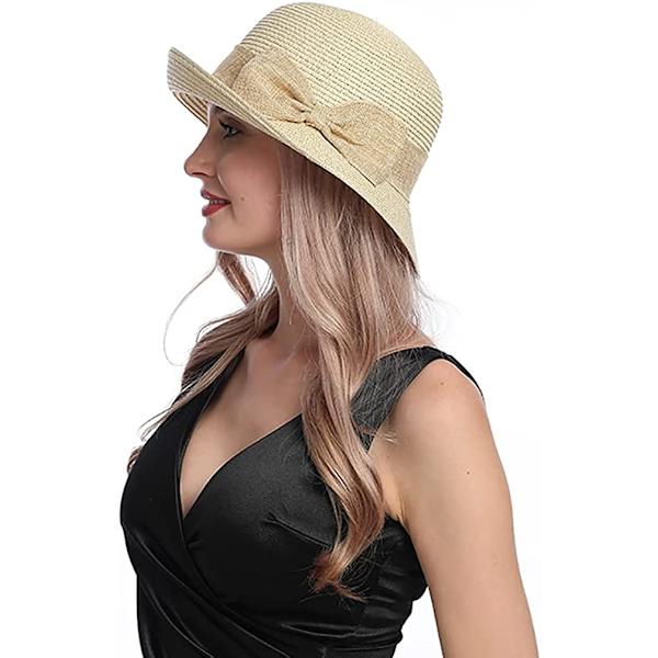 Damer Foldbar Halm Solhat Rulle Krem Sommer UV Strand Solhat