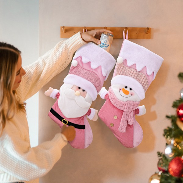 2 st Rosa Snögubbe Julstrumpor, Hängande Jultomte Barnpresentpåse Strumpor