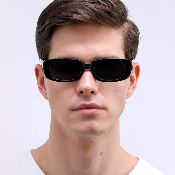 2 rektangulære solbriller (svart og hvit) Dame og herre ret
