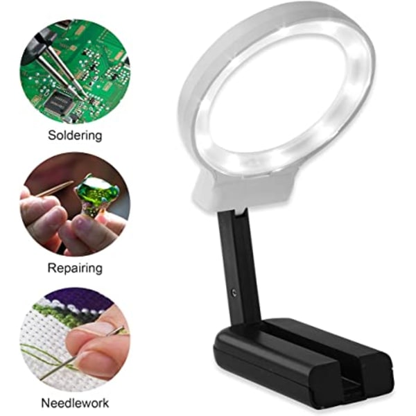 LED-belyst bordplade-foldeforstørrelsesglas - 3x stor bærbar lampe