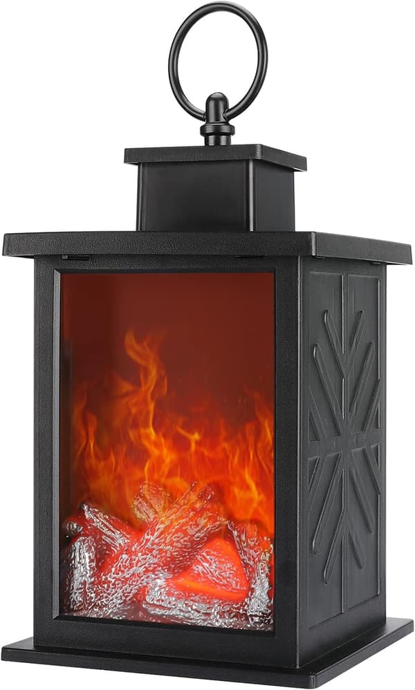 Peislampe Led Flamme Loggeffekt Rektangulær Peis La