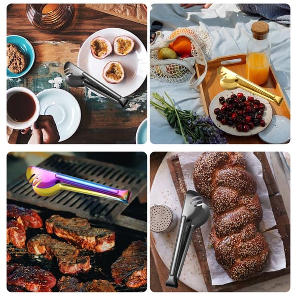 5 Delar Serveringstänger i Rostfritt Stål, 23 cm Matserveringstänger Aptitretare Buffétänger Gaffel för Servering, Matlagning, Sallad
