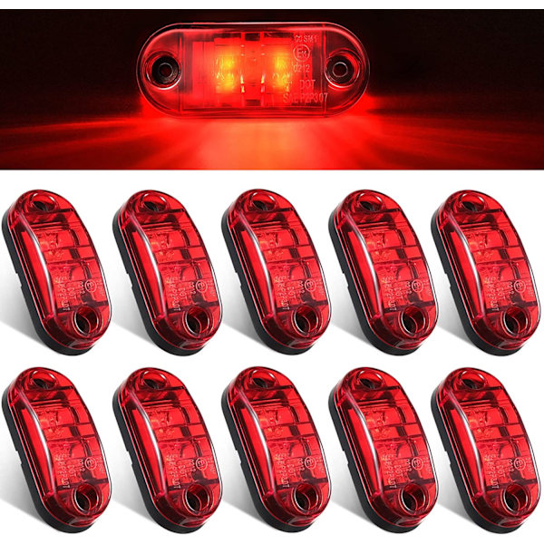 10 stk 2,5 tommers 2 diode tilhengermarkeringlys vanntett LED