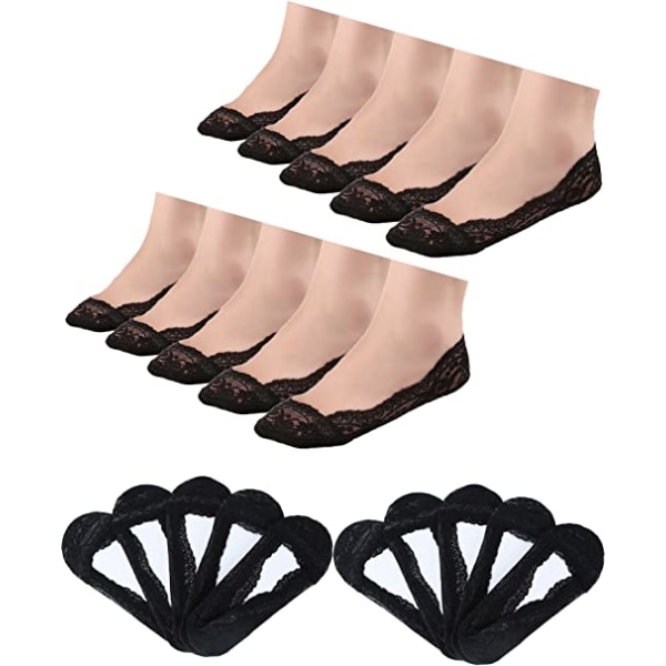 10 par No Show spetsbåtsockor (svart) halkfria ankelsockor