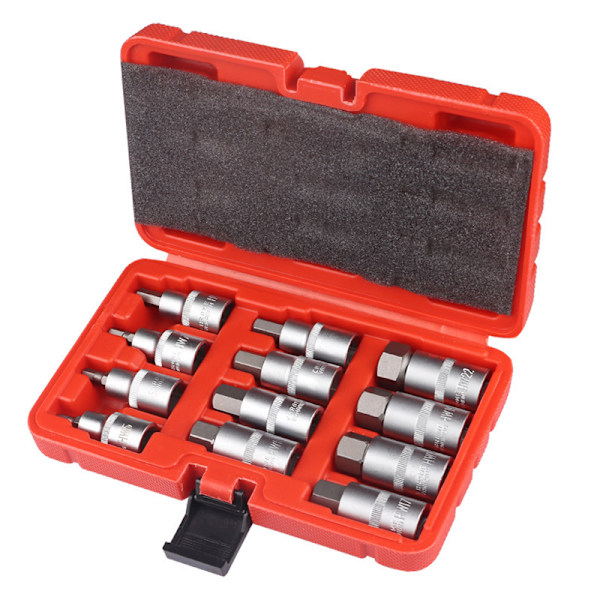 12-delt 1/2\" Allen-pipeverktøysett, sekskantpipe 5, 6, 7, 8, 10, 12, 14, 16, 17, 18, 19, 22