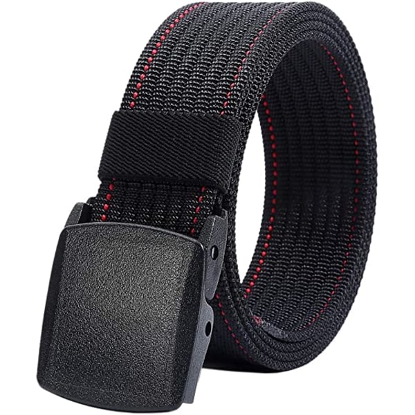 Nylon Belt for Men - Plastic Buckle with Black Red Thread - Full