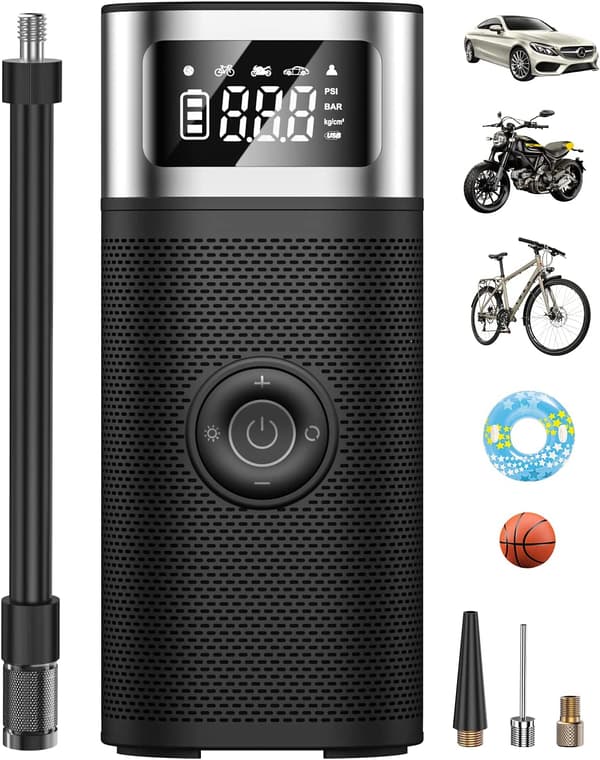 Svart - 6000mAh Mini Bärbar Luftkompressor, Bil Däckpump