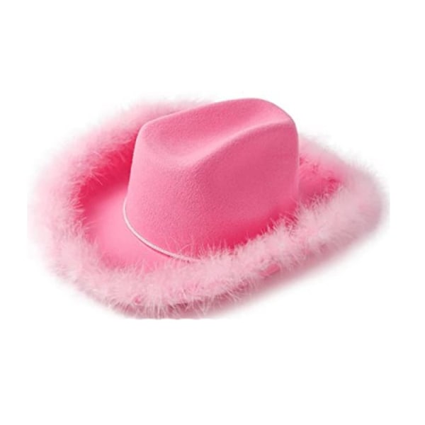 Pink Cowgirl hat med fjer Boa Fluffy fjerbrem Voksen