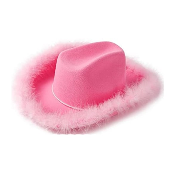 Rosa Cowgirl-hatt med fjærboa Fluffy Feather Brim Voksen