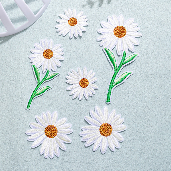 6 stk. Daisy Delicate broderede patches, broderi blomst Patc