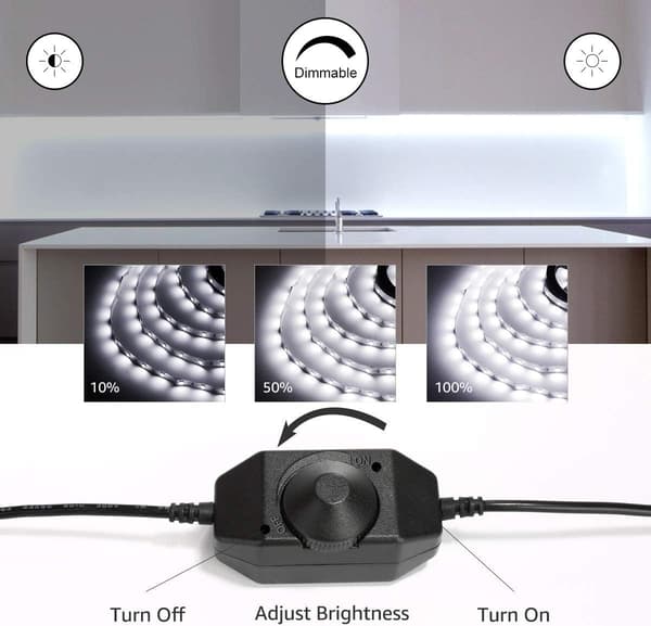 LED-stripe lys hvit, 10M(32.8FT) sett dimbar kommodelampe, 60