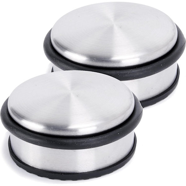 2x Dørstopper i matt børstet rustfritt stål ⌀ 10cm, høyde: 4,5cm