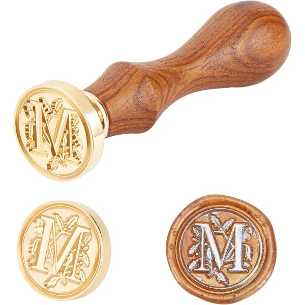 Seglvoks stempel med træhåndtag og messing stempler med bogstaverne i alfabetet, 25 x 14 mm, 75 mm, Bogstav-m, 25x14mmx75mm
