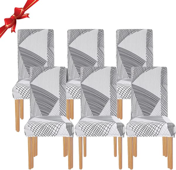 Set med 6 infällbara matstolsöverdrag (geometrisk vit, set o