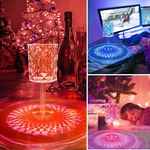 Uppladdningsbar Rose Shadow Bordslampa, Crystal Wine Glass, Touch