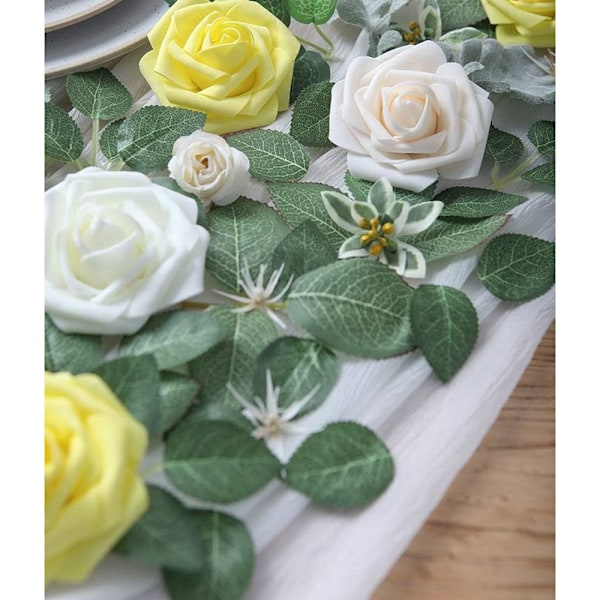 25 stk. Elfenbensfarvede Kunstige Skumroser med Stilke til Bryllupsbuketter, Festlige Midtpunkter, Arrangementer (Canary Yellow)