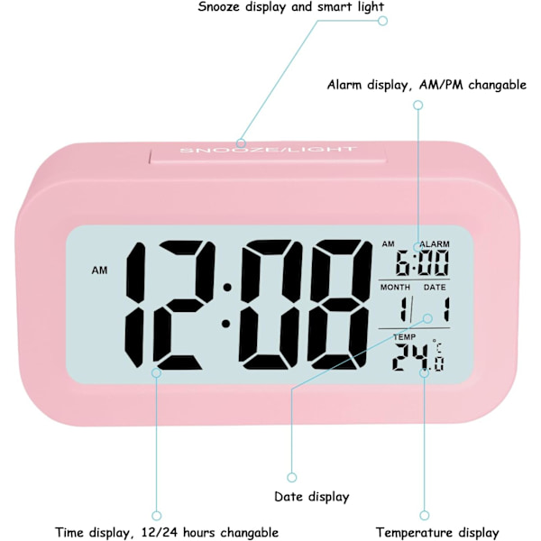 (Rosa) LCD Digital Väggklocka, Smart Digital Väggklocka med Te