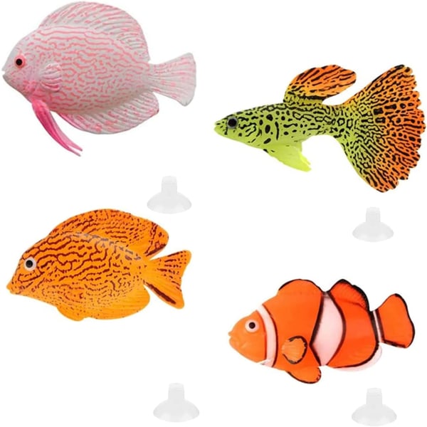 Set med 4 konstgjorda fiskar för färgglad akvariedekoration
