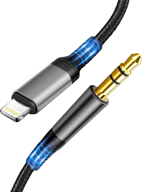 Bil Aux Lydkabel kompatibel iPhone, Lightning til 3,5 mm Nylon Stereo Au