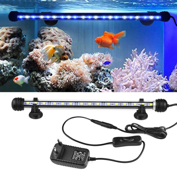 Aquarium Light Underwater, dränkbar LED Bar Fish Lamp Blue Wh