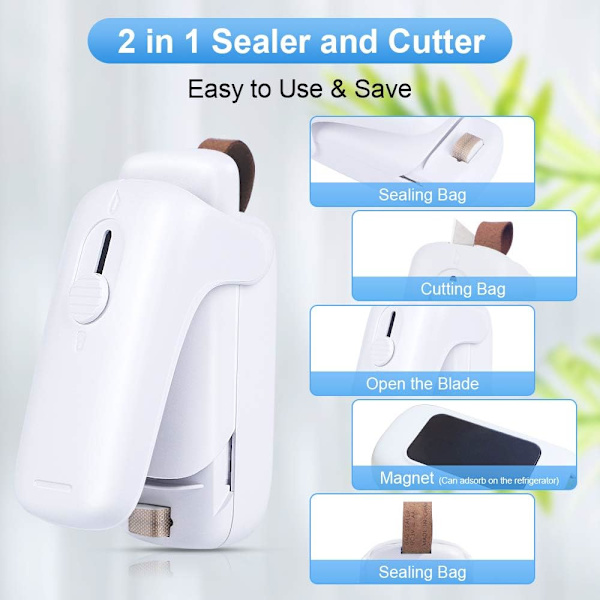 Mini Sealer, 2 i 1 Mini Pose Sealer Pose Sealer med Cutter, Varme