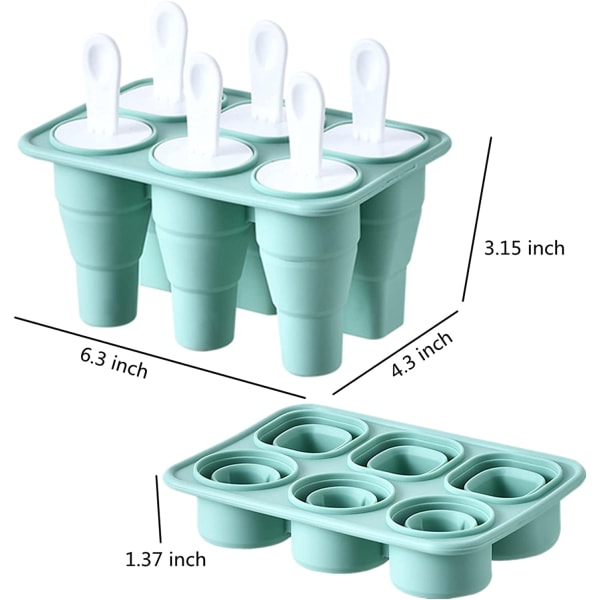 Sammenklappelige popsicle forme, 6 stykker silikone Ice Pop forme BPA F