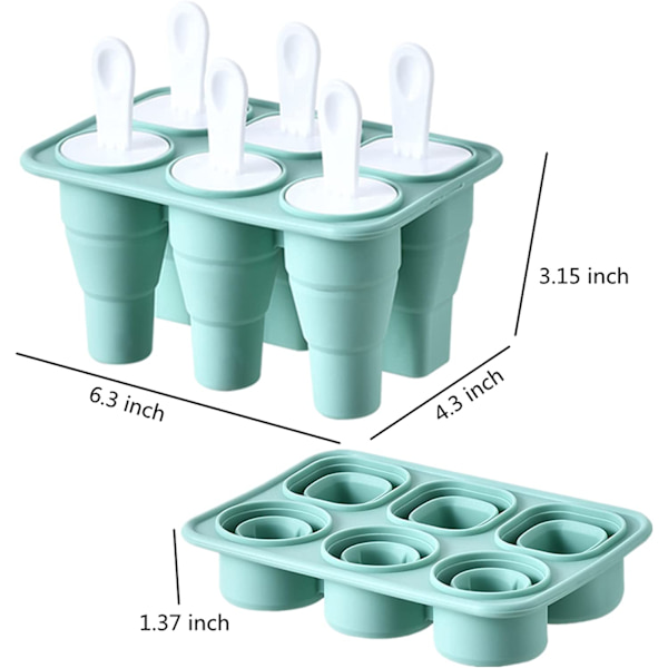 Sammenklappelige popsicleforme, 6 stk. silikone ispindeforme BPA F