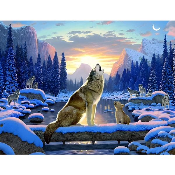 Wolf Diamond Painting Kit för vuxna, Wolves Pups 5D Diamond Pai