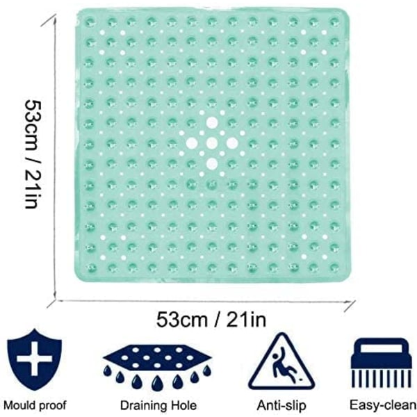Grøn firkantet skridsikker bademåtte med sugekopper - holdbar og S