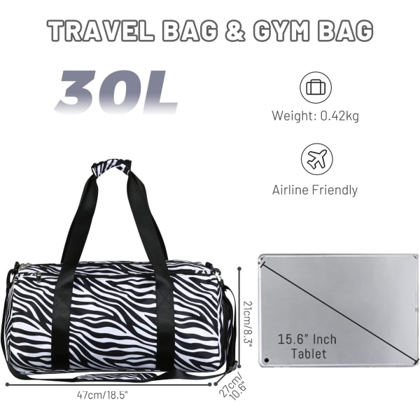 Liten resväska för kvinnor Zebra Stripes Sportväska för kvinnor 30 L