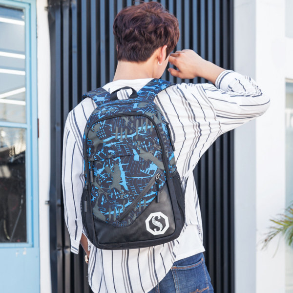 Graffiti tredelt plaid rygsæk mandlig elev skoletaske b
