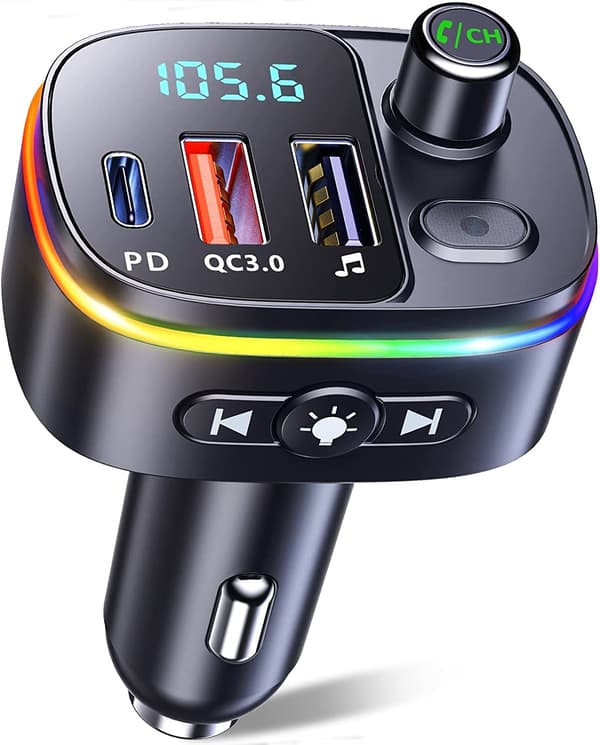 Bluetooth 5.0 FM-lähetin, QC3.0 & PD 18W USB C Bluetooth-auton