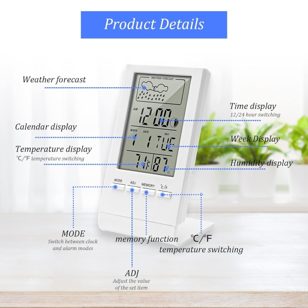 （Vit）Inomhushygrometertermometer, Digital Ther med hög precision