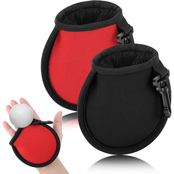 Tvådelad rengöringsväska för golfboll (svart och röd), portabel golf