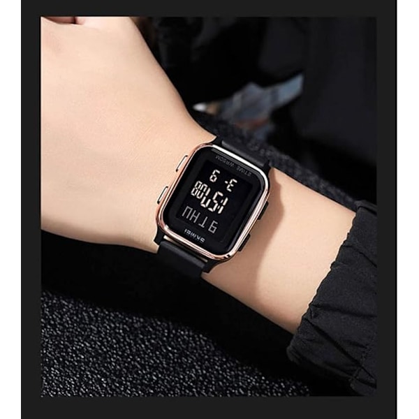 Afslappet Digital Multifunktionelt Armbåndsur med Nedtællingstimer og LED-lys 50M Vandafvisende (Rose Gold)