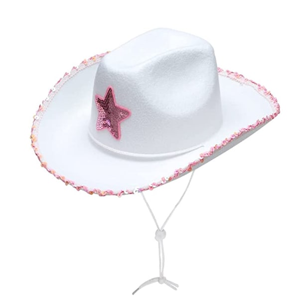 Paljettstjärna Cowboyhatt, Vit Western Cowboyhatt, Pentagram